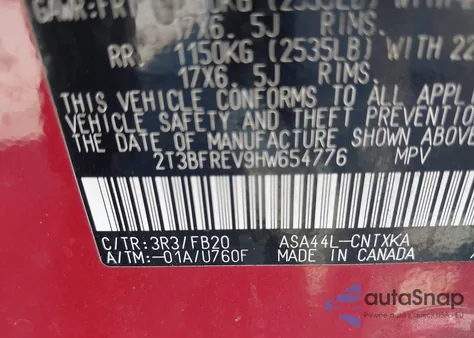 2017 Toyota Rav4 Le from USA, damaged, VIN 2T3BFREV9HW654776